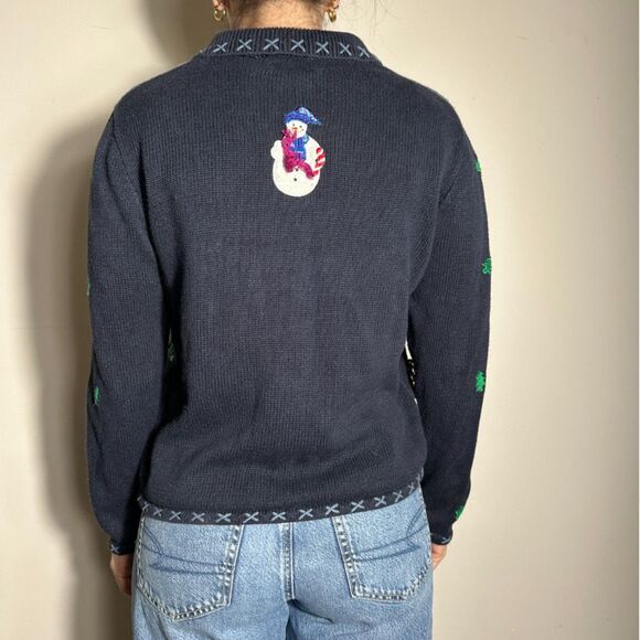 Vintage Blue Snowman Holiday Zip Up Sweater Size Small - Picture 2 of 3
